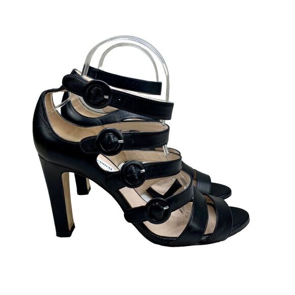 🔵L.K. Bennett Black Multi-Strap Leather Heels Sandals Strappy 38.5 - Picture 1 of 9